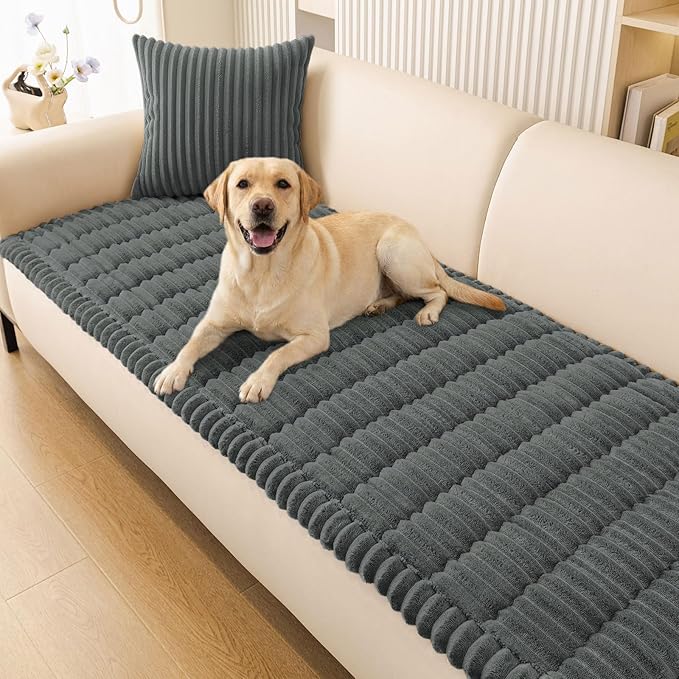 Smiry Couch Cover for Dogs Washable, Non Slip Fuzzy Pet Couch Covers for 3 Cushion Sofa Pet Friendly, Thick Soft Sofa Slipcovers Cushion Protector (Dark Grey, 27.6" x 47")