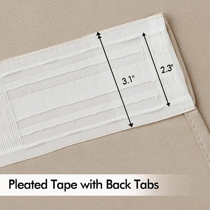 MIULEE Taupe Back Tab Blackout Curtains 72 Inches Long 2 Panels Set for Living Room Bedroom Privacy, Rod Pocket/Pinch Pleat Thermal Insulated Room Darkening Pleated Light Blocking Drapes