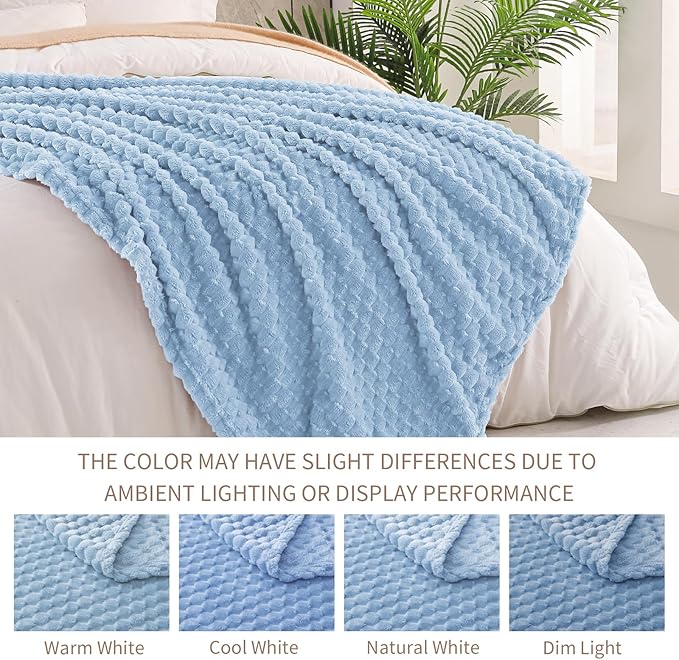 Exclusivo Mezcla Fleece Queen Blanket for Bed, Extra Large Fuzzy Stone Blue Bed Blankets, Soft Cozy Plush Sofa Throws for All Seasons, 90x90 Inches