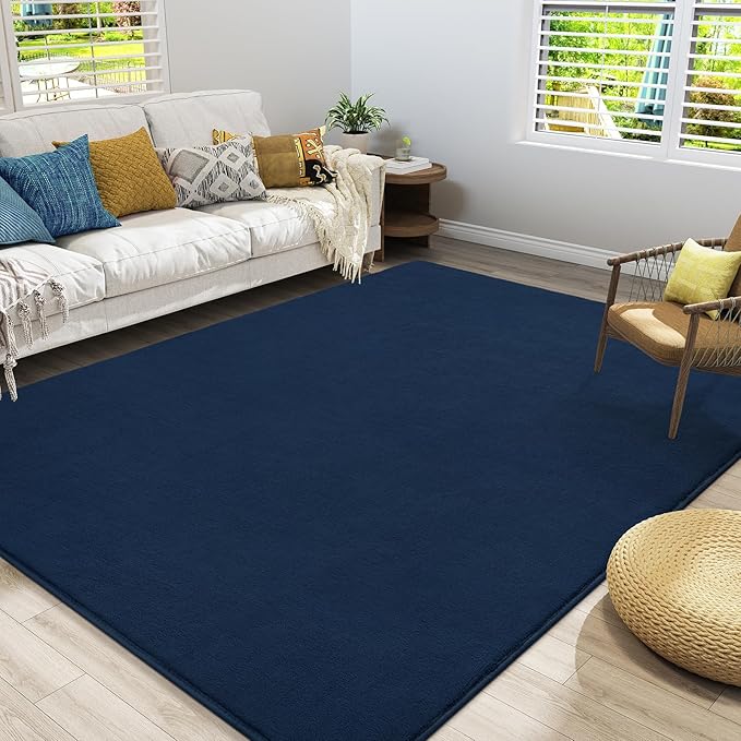 Amearea Large Modern Area Rugs for Bedroom Living Room, 6x9 Feet Navy Blue Thickened Memory Foam Rug, Fluffy Indoor Washable Rugs Non Slip Minimalist Carpet for Boys Girls Dorm Nursery Room Decor