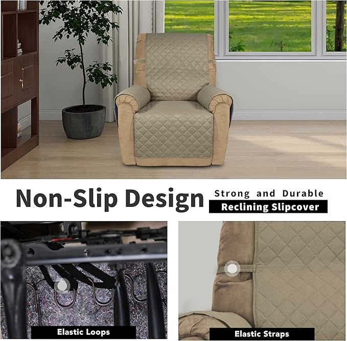 Easy-Going Recliner Chair Slipcover Reversible Sofa Cover Water Resistant Couch Cover Furniture Protector with Elastic Straps for Pets Dog (Recliner 22 inch, Beige/Beige)