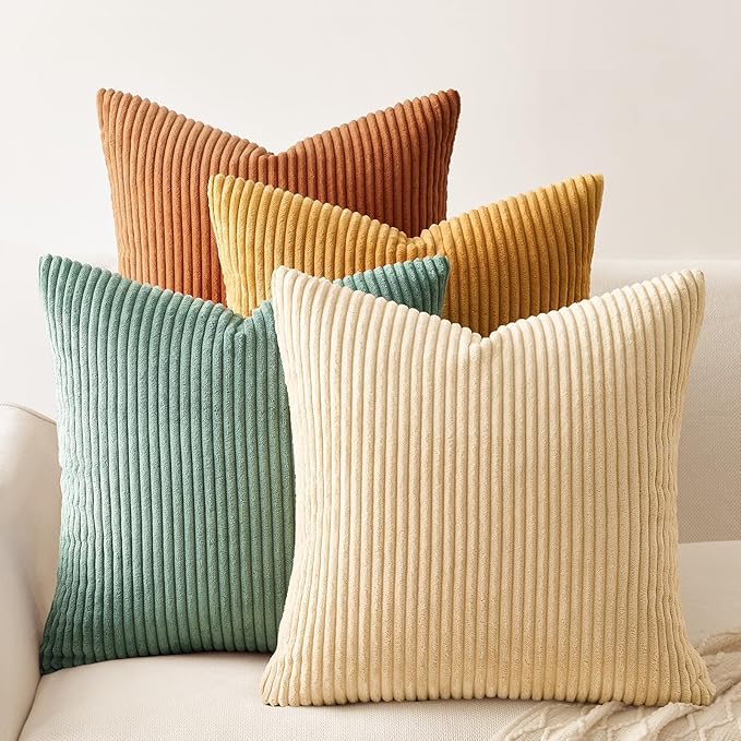 Topfinel 20x20 inch 4 Pack Decorative Throw Pillow Covers,Soft Velvet Modern Double-Sided Designs, Mix and Match for Home Fall Decor, Cushion Covers Set of 4 (Orange/Teal)