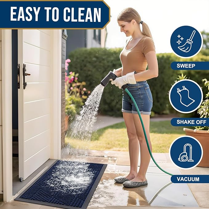 Smiry Front Door Mat Outside Entrance, Heavy Duty Sturdy Natural Rubber Doormat, Trap Dirt and Moisture, Easy Clean Low Profile Welcome Floor Mats for Indoor Outdoor Entry, 35X23 Inch, Royal Blue