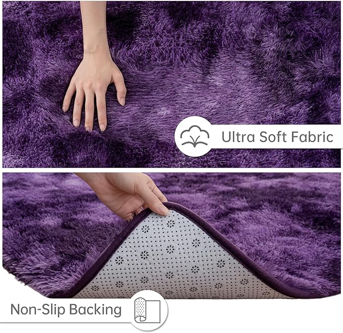 Goideal Fluffy Rug for Bedroom Living Room, 6x9 Purple Area Rugs, Faux Fur Shag Modern Carpet Ultra Soft Girls Boys Room Home Decor, Tie-Dyed