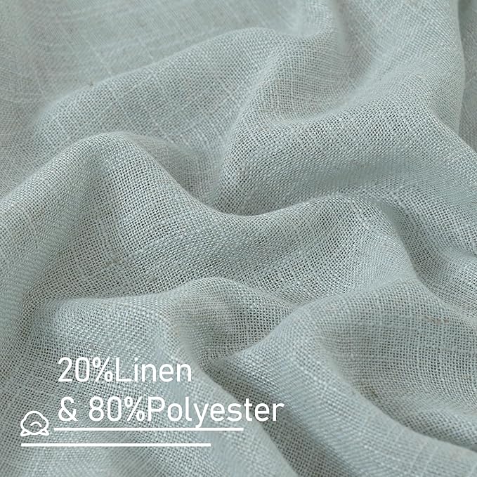 LAMIT Living Room Linen Curtains 95 Inch for Bedroom, Back Tab and Rod Pocket Linen Textured Sheer Panels Light Filtering Burlap Drapes for Farmhouse, 2 Panels, 52 x 95 Inch, Greyish Blue