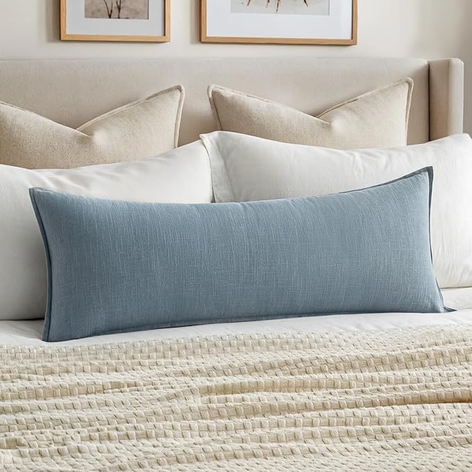 MIULEE Decorative Long Lumbar Throw Pillow Cover for Bed 14x36 Blue Grey Boho Farmhouse Neutral Couch Pillowcase Pack of 1 Accent Modern Sofa Cushion Livingroom Home Decor (Covers Only)
