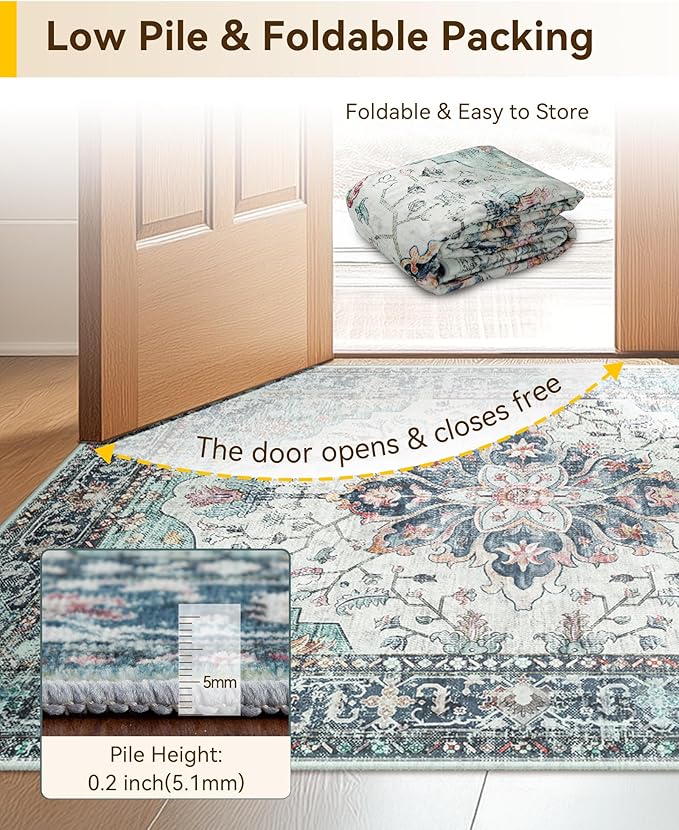 RELEANY Area Rugs 2'x5' Runner Rug Non Slip Washable for Kitchen Hallway Bedroom Beside Laundry Room Bathroom Rug, Floor Carpet, Green Navy Blue White Red Teal Colorful
