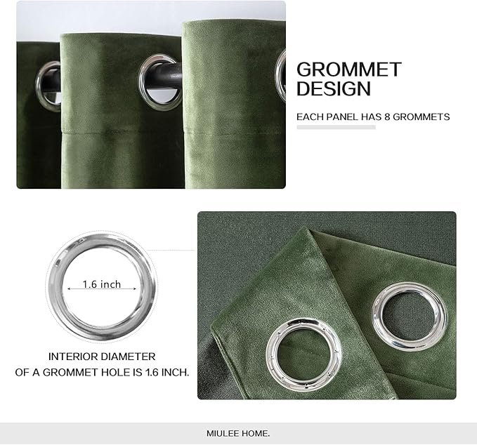MIULEE Velvet Curtains Olive Green Elegant Grommet Curtains Thermal Insulated Soundproof Room Darkening Curtains/Drapes for Classical Living Room Bedroom Decor 52 x 92 Inch Set of 2