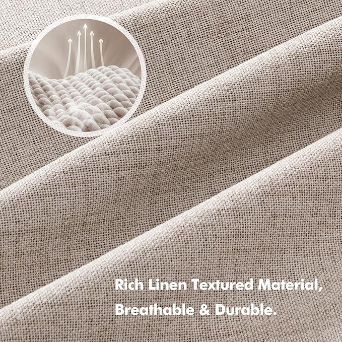MIULEE 100% Blackout Linen Curtains for Bedroom, Khaki Solid Luxury Decor Thermal Insulation Room Darkening Drapes for Living Room Nursery Back Tab Rod Pocket 42 x 84 Inches, 2 Panels