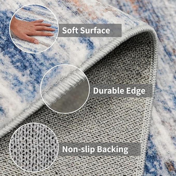 4x5 Area Rugs for Entryway Washable: Easy-to-Clean Rug for Office Kitchen Bedroom Living Room Dining Room - Non Slip Stain and Water Resistant Carpet - Soft Low-Pile Door Mat Navy Grey