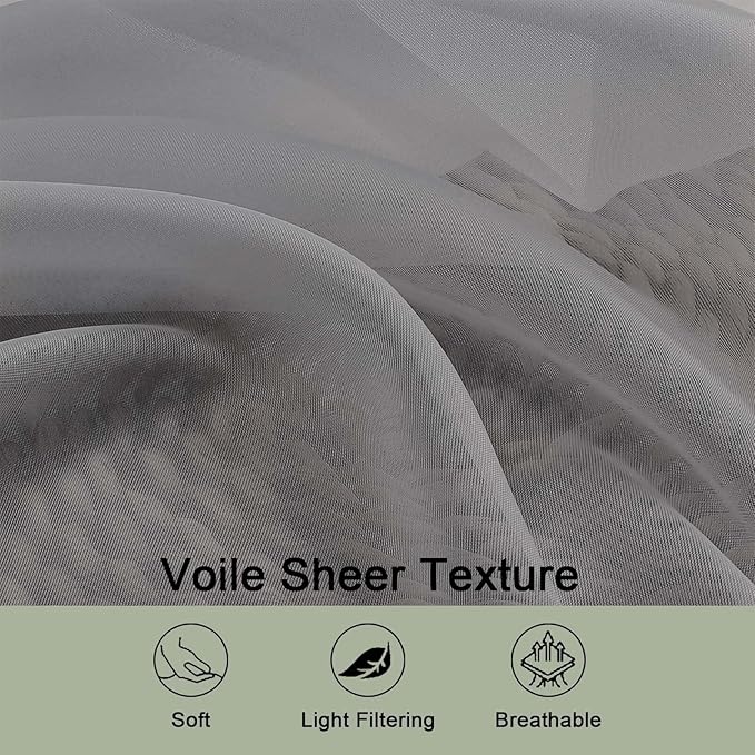 OWENIE Sheer Grey Curtains 108 Inches Long for Living Room Bedroom 2 Panels Set, Lightweight Airy Grey Sheer Curtain, Filmy Voile Rod Pocket, 2 PCS, Each 59" W x 108" L