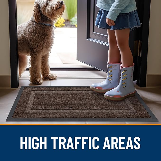 OLANLY Front Door Mat Indoor Outdoor Entrance, Waterproof All-Season, All-Weather Doormat, Sturdy Natural Rubber, Fade Resistant, Low Profile, Easy Clean Patio Porch Entryway Mat, 47x32, Dark Brown