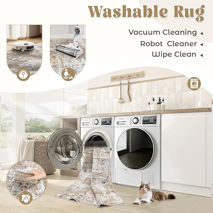 XLUEZ 8x10 Area Rugs for Living Room, Washable Modern Abstract Large Area Rug Neutral Soft Non Slip Kids Rug Stain Resistant Indoor Carpet for Bedroom Nursery Dining Room Playroom(Beige, 8'x10')