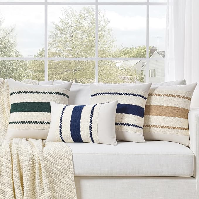 Fancy Homi Set of 1 Navy Blue Lumbar Decorative Throw Pillow Covers 12x20 Inch for Couch Bed Sofa Living Room, Soft Cotton blend Woven Textured Cushion Case