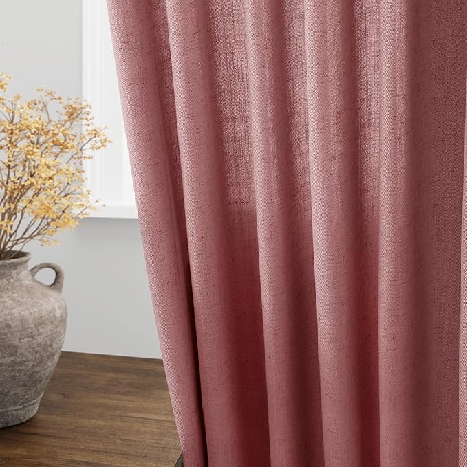 Canyon Rose Linen Curtains 108 Inches Long for Living Room 2 Panels Set Extra Long Back Tab Curtain Semi Sheer Light Filtering Dusty Rose Drapes Floor to Ceiling Curtains for Large Windows 52x108