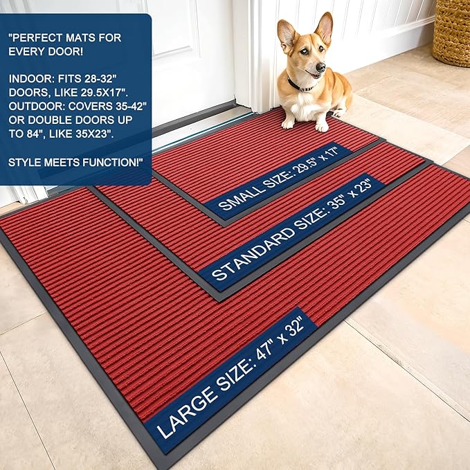 OLANLY Front Door Mat Indoor Outdoor Entrance, 2-Pack 71 x 23 Inch, Waterproof Heavy Duty Doormat, Fade Resistant, Low Profile, Easy Clean Patio Porch Welcome Floor Mats for Entry, Red