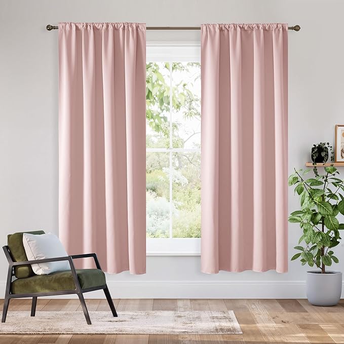RYB HOME Bedroom Blackout Curtains 72 inches Long, 100% Blackout Thermal Insulated Noise Reducing Curtains for Living Room Nursury, 34 inches Wide by 72 inches Long, Baby Pink