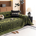 HANDONTIME Boho Couch Cover Geometric Striped Pet Covers for Couches and Sofas Olive Green and Black Dog Cover for Couch Pet Friendly Chenille Sectional Sofa Covers for Pets Washable, 71" X 150"