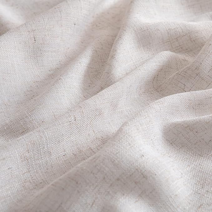 MIULEE Natural White Linen Curtains 54 Inch Length 2 Panels for Bedroom Living Room, Soft Thick Linen Textured Short Window Drapes Semi Sheer Light Filtering Back Tab Rod Pocket Burlap Look Decor