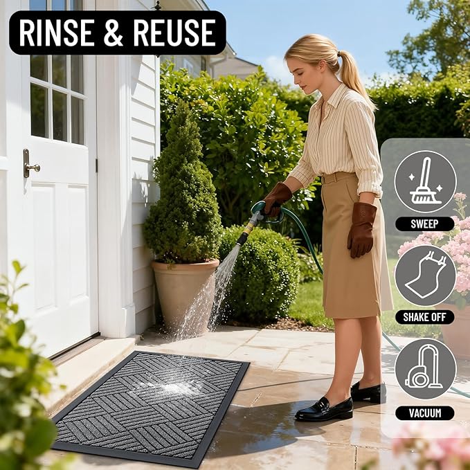 OLANLY Front Door Mat Outside Entrance 47x32, Absorbent, Heavy Duty Sturdy Natural Rubber Doormat Indoor Outdoor, Stain and Fade Resistant, Non-Slip Low Profile Floor Mat for Entryway, Grey Diamond