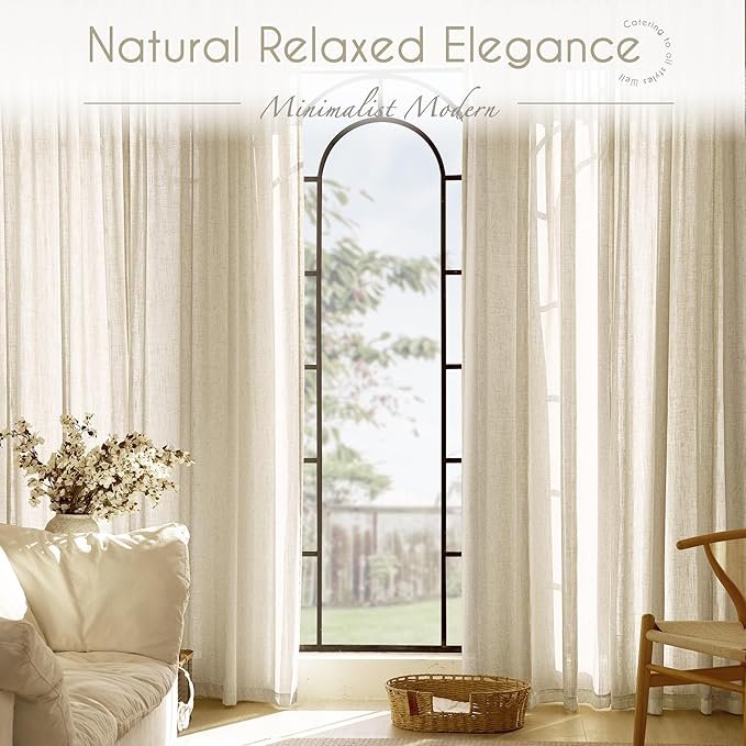 Faux Linen Beige Curtains 98 inches Long for Living Room Rustic Farmhouse Linen Drapes Semi Sheer Burlap Textured Canvas Cloth Curtain Panels Set of 2 Kahki Tan Colored