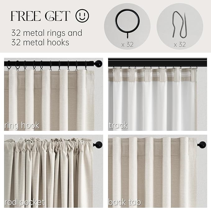 Topfinel 94 Inches Long Custom Ceiling Cream White Blackout Beige Curtains, Light Blocking Track Soundproof Curtains, Decorative Elegant Farmhouse Linen Curtains 52" X 94" for Living Room 2 Panels