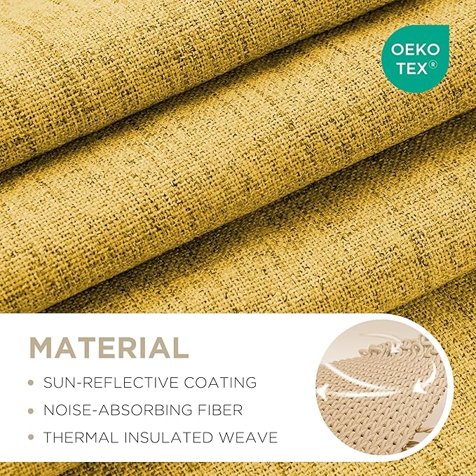 Joydeco Linen Blackout Curtains for Bedroom - 100% Light Blocking 1 Panels, Yellow Drapes 100" W x 90" L, Thermal Insulated Room Darkening Curtains for Living Room, Rod Pocket & Back Tabs