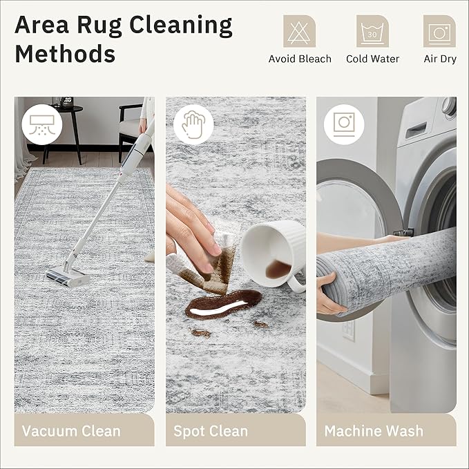 Hallway Runner Rug 3x18 - Kitchen Rugs 18ft Washable Entryway Rug Vintage Kitchen Runners Non Slip Farmhouse Indoor Carpet Runner for Living Room Bedroom, Grey