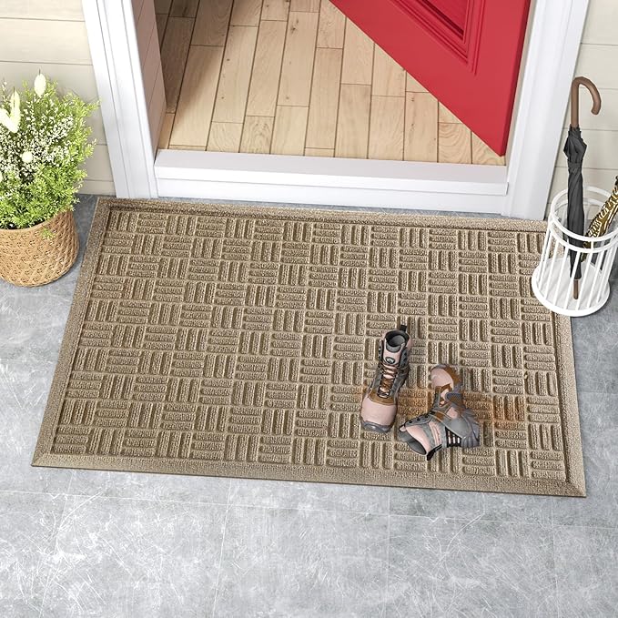 Mibao Front Door Mat Indoor Outdoor Entrance, Dirt Trapping Waterproof All-Season, All-Weather Doormat, Non-Slip Durable Natural Rubber Low Profile Easy Clean Patio Entrance Mat, 47" x 31.5", Beige