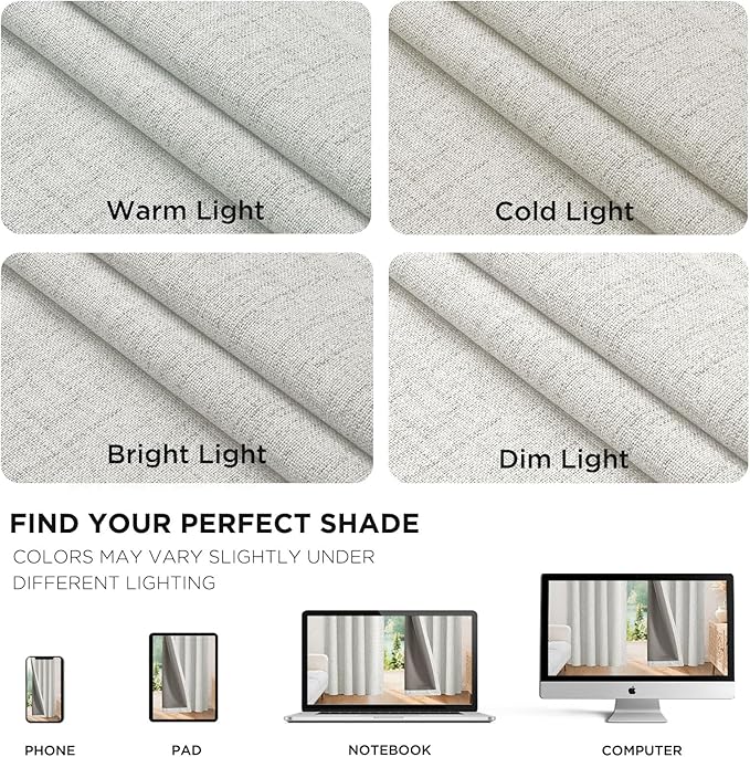 Joydeco Blackout Curtains for Bedroom - 100% Light Blocking 2 Panels Set White Drapes 37" W x 63" L, Thermal Insulated Room Darkening Curtains, Linen Textured for Living Room, Rod Pocket & Back Tabs