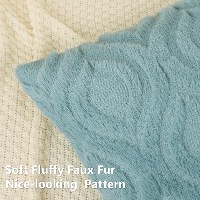 decorUhome Summer Throw Pillow Covers 26x26 Inch Set of 2, Soft Plush Faux Wool Aqua Solid Couch Pillow Covers, Accent Euro Sham Farmhouse Neutral Square Pillow Cases for Sofa Bed Living Room