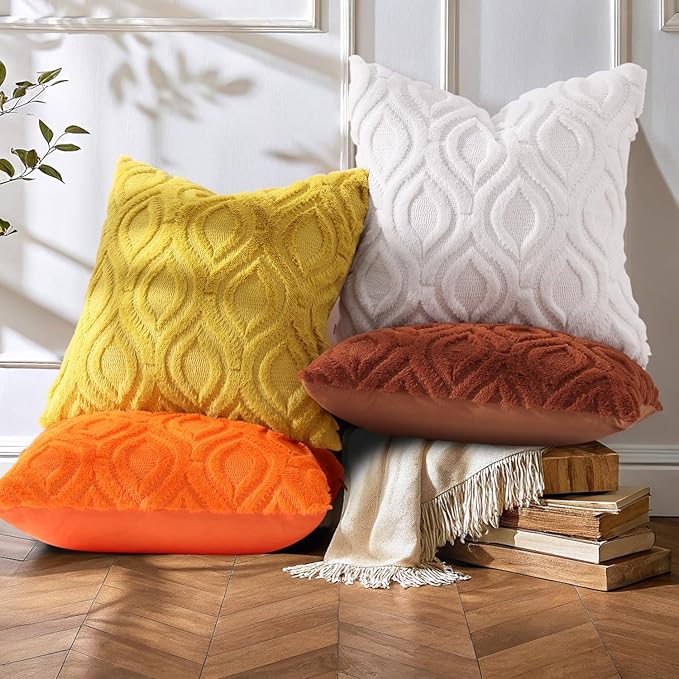 decorUhome Summer Throw Pillow Covers 12x20 Inch Set of 2, Soft Plush Faux Wool Mustard Yellow Solid Couch Pillow Covers, Accent Farmhouse Neutral Rectangle Pillow Cases for Sofa Bed Living Room