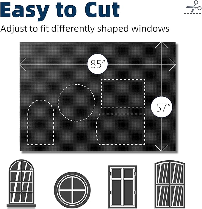NIGHTON Portable Blackout Curtains 85"×59", Strong Hook and Loop Tape Strips with Adhesive, Cuttable Blackout Window Cover, 100% Black Out Material Blinds for Baby Nursery or Travel - Black
