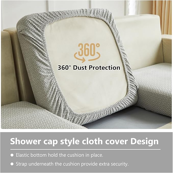 Couch Cushion Covers for Sofa Couch Covers Wear-Resistant Universal Sofa Cover Washable Stretch for Sectional Slipcovers (Texture-Light Gray,Large Double Seat Cover)