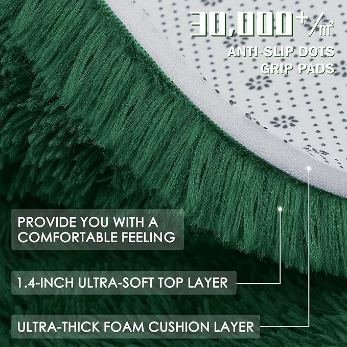 OLANLY Area Rugs for Living Room Bedroom, Machine Washable 4x5.9 ft Soft Fluffy Shaggy Bedside Rug, Indoor Floor Carpet for Kids Girls and Boys, Dorms, Nursery Rooms, Home Decor Aesthetic, Dark Green