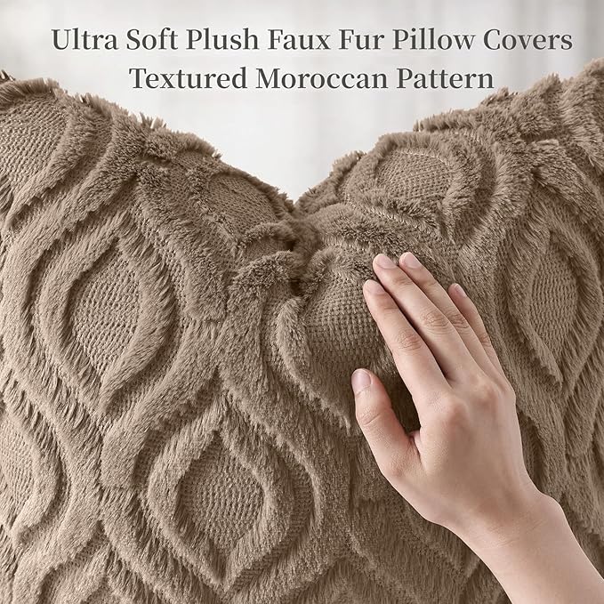 decorUhome Throw Pillow Covers 12x20 Inch Set of 2, Soft Plush Faux Wool Light Brown Solid Couch Pillow Covers, Accent Farmhouse Neutral Rectangle Pillow Cases for Sofa Bed Living Room