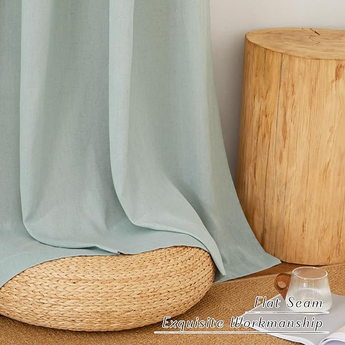 NICETOWN Linen Flax Semi Sheer Curtains 94" Length, Grommet Window Treatments Privacy Added with Light Penetration Vertical Drapes for Loft/Home Office, Sage Green, W55 x L94, 2 Panels