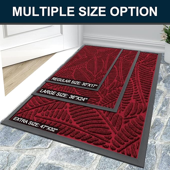 Colorxy Waterproof Doormat, Sturdy Natural Rubber Front Indoor Mat, Non Slip Low Profile Indoor Outdoor Door Mats, Stain and Fade Resistant Floor Mat, Easy Clean Patio Entry Mat, 47''x17'', Burgundy