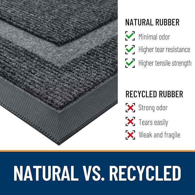 OLANLY Front Door Mat Indoor Outdoor Entrance, Waterproof All-Season, All-Weather Doormat, Sturdy Natural Rubber, Fade Resistant, Low Profile, Easy Clean Patio Porch Entryway Mat, 71x23, Grey