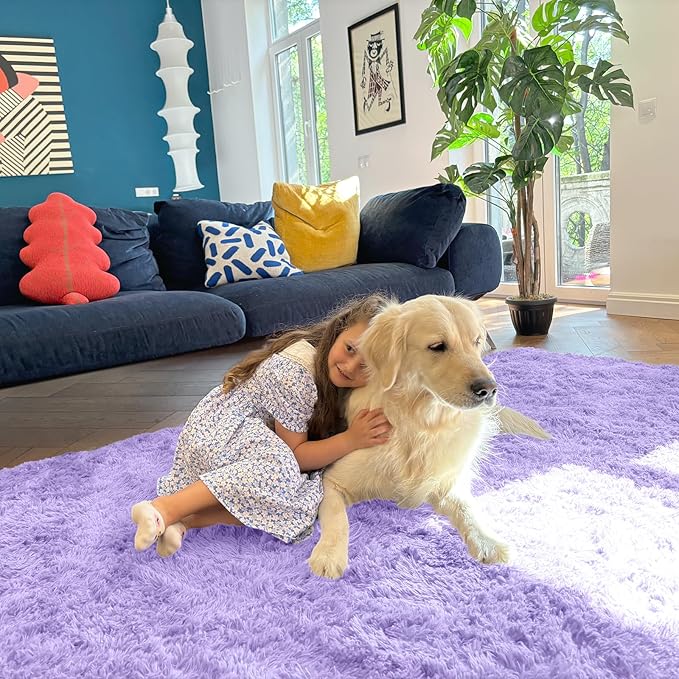 OLANLY 2x5 Machine Washable Runner Rugs for Hallway, Soft Fluffy Shaggy Bedside Rugs for Bedroom, Living Room, Indoor Floor Carpet for Kids Girl Boy, Nursery Rooms, Home Decor Aesthetic, Light Purple