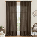 LAMIT Dark Brown Sheer Linen Curtains, 102 inch Light Filtering Semi Sheer Panels Back Tab and Rod Pocket Farmhouse Drapes for Bedroom/Living Room, 2 Panels, 52 x 102 Inch