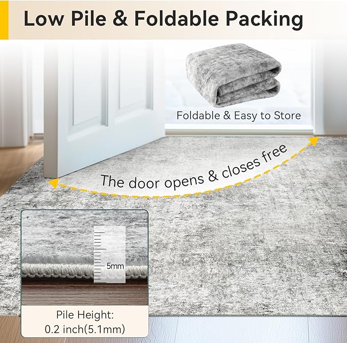 Washable Area Rugs 3'x5' Non-Slip Modern Abstract Soft for Living Room Entryway Bedroom Nursery, Print Pattern, Gray White Grey