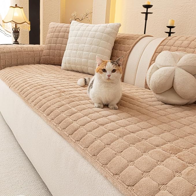 Velvet Couch Covers for Dogs, Dog Sectional Couch Covers, Pet Couchs Cover for Large Sectional, Couchs Protector for Dogs, Sectional Sofa Cover for Pet Washable(1PC,Khaki,27.6"×94.4")