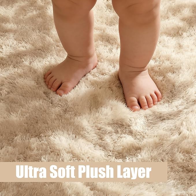 8x10 Fluffy Area Rugs for Living Room,Shag Area Rug for Bedroom,Soft Fuzzy Rug Non-Shedding Indoor Plush Carpet for Kids Bedroom Nursery Home Decor,Tie-Dyed Beige