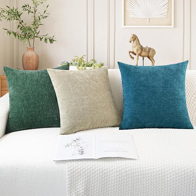 CaliTime Christmas Throw Pillow Covers Decorative 18 X 18 Inches Pack of 4 Cozy Chenille Cushion Cases for Couch Sofa Bed Living Room Home Dark Green