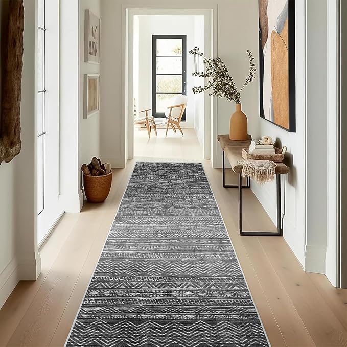 Moroccan Hallway Runner Rug 2'6''x16' - Washable Kitchen Rugs Non Slip Floor Carpet Rubber Backing Long Mat for Bedroom Laundry Living Room 2'6''x16' Black