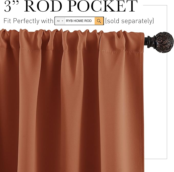RYB HOME 54 inch Blackout Curtains for Living Room, Rod Pocket Thermal Insulated Small Window Drapes Room Darkening Shades for Bedroom Studio Dorm, W 42 x L 54 inch, Set of 2 Panels, Burnt Orange