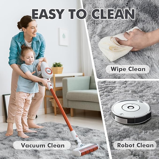 4x6 Ft Shag Rugs for Bedroom Living Room, Tie-Dyed Ultra Soft Fluffy Furry Area Rugs for Indoor Floor, Aesthetic Carpet for Kids Home Decor (Grey)
