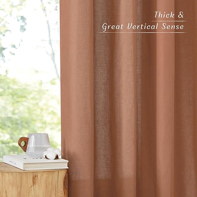 NICETOWN Caramel Linen Curtains for Kitchen, Thick Flax Small Window Treatments Semi Sheer Privacy Assured with Light Through for Cafe/Bathroom, W68 x L84, 2 Panels