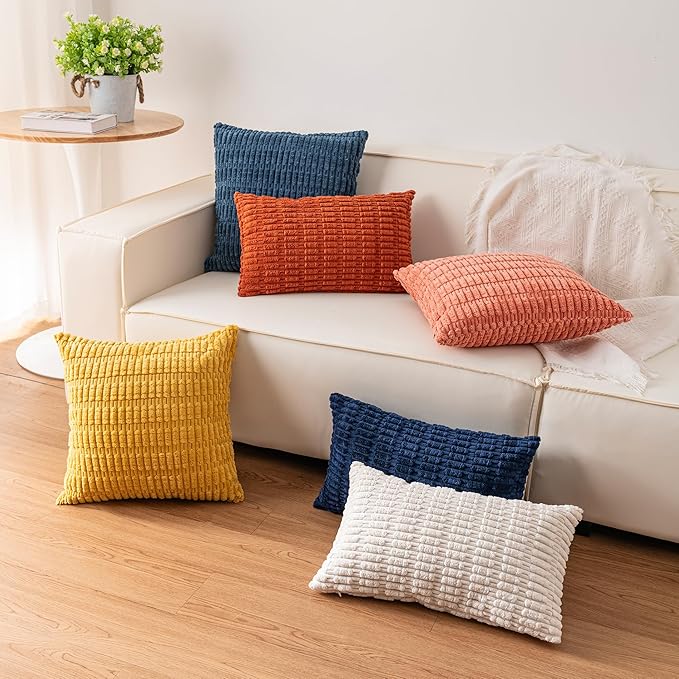 Pack of 2 Corduroy Decorative Throw Pillow Covers 22x22 Inch Soft Striped Pillow Covers Modern Farmhouse Home Decor for Sofa Living Room Couch Bed（Sky Blue）